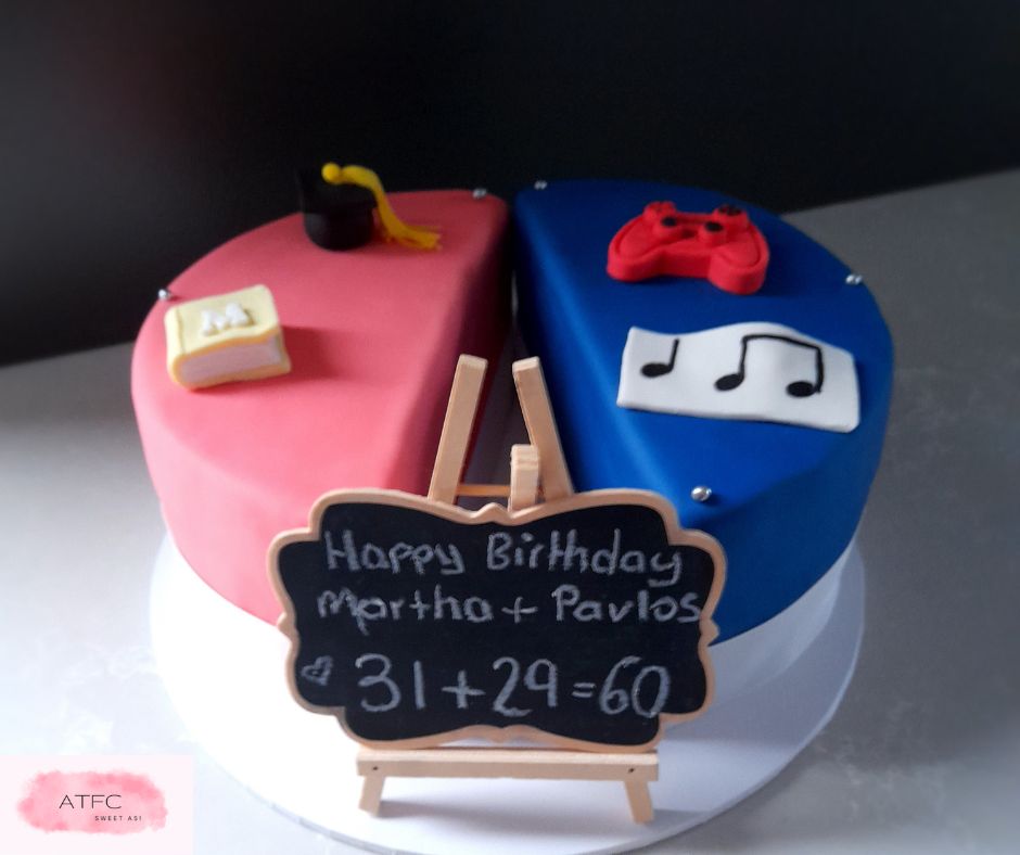 Joint Birthday Cake Male Female Fondant Music Gaming Books University Graduate Pink Blue