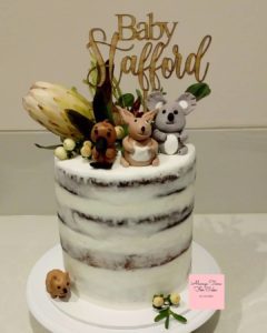 Baby Shower Australian Themed Kangaroo Koala Platypus Wombat Native Flowers Semi Naked Tall Cake