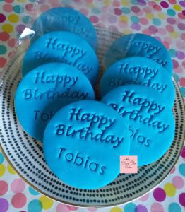 Happy Birthday Name Blue Embossed Birthday Favours Boys Cookies