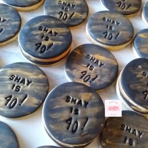 Adults Birthday Cookies Is 40! Black Fondant Gold paint smear Gifts Favours