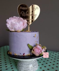 Wedding Aniversary 16th Lilac Pink Gold Peonies Celebration Cake