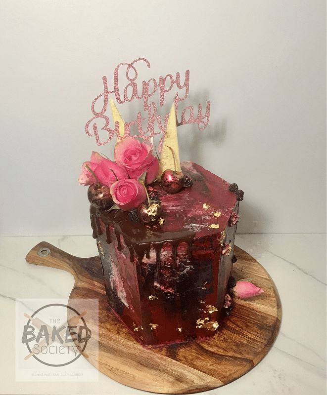 dark-elegant-birthday-drip-cake-gold-maroon