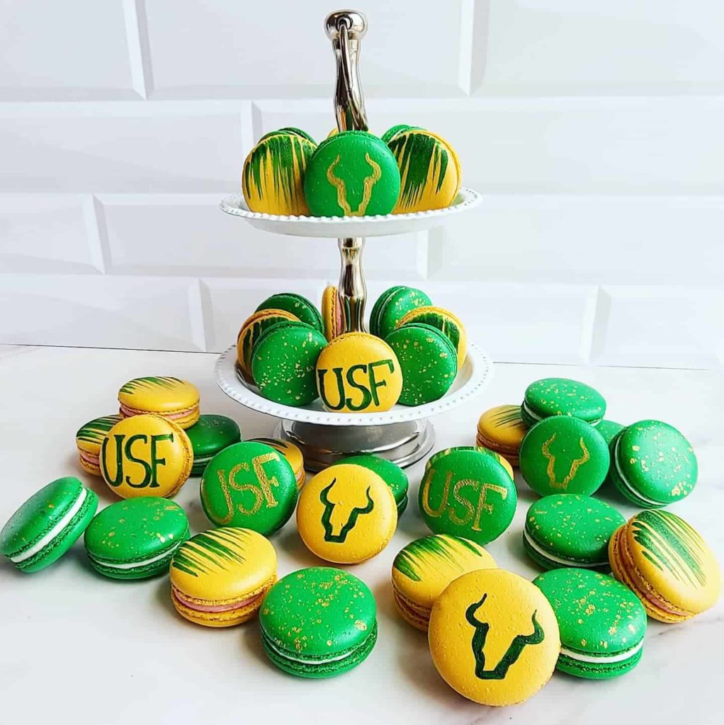 "USF" graduation theme macarons
